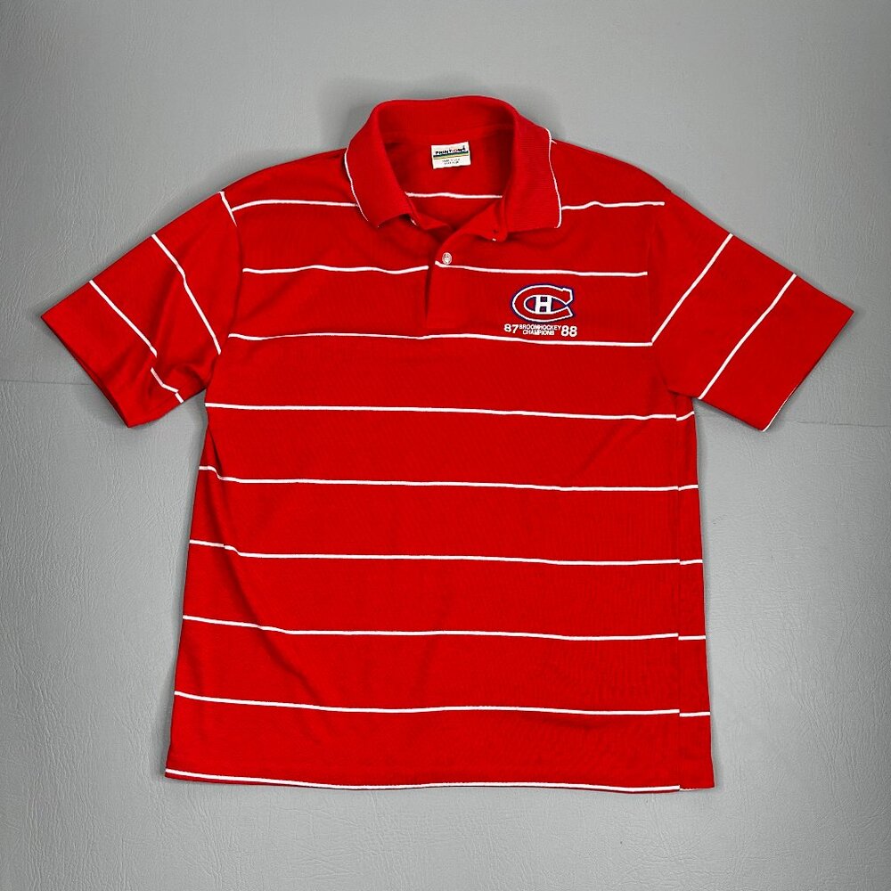 Vintage Montreal Canadians Broomhockey Champions 1987-88 Polo Shirt Size Large